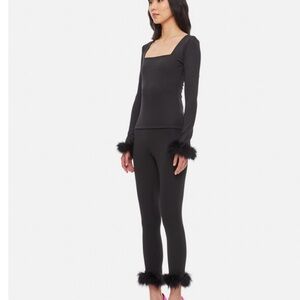 Black Sleeper Set with Feather Trim